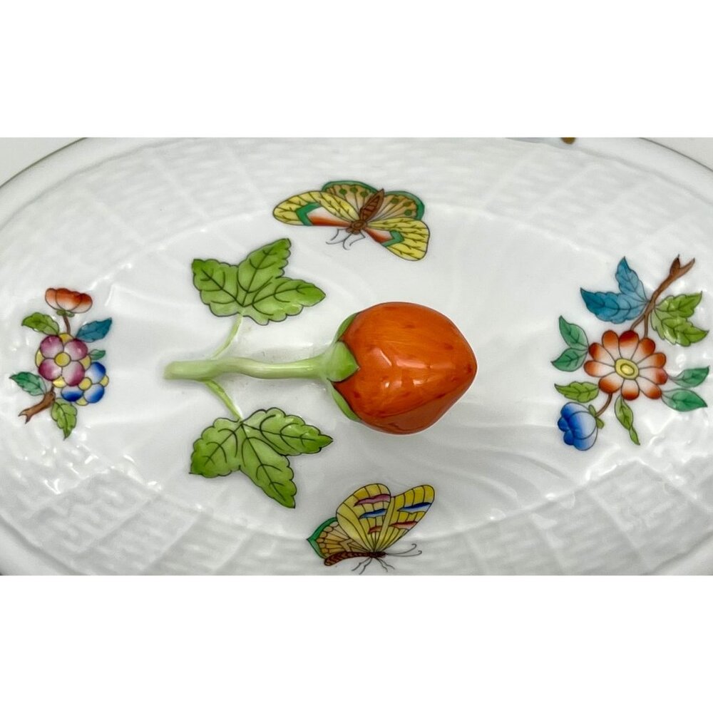 Herend Queen Victoria VBA Sugar Basin Candy Bon Bon Covered Dish Green Border - Picture 11 of 16
